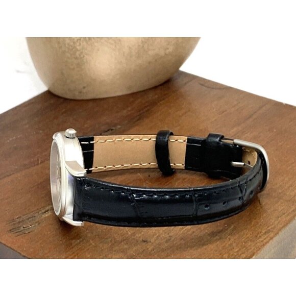 Disney Women's Watch Mickey Mouse Silver Dial Quartz Black Leather Band 27mm - Picture 8 of 13